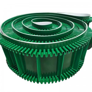 Green color PVC conveyor belts with cleat and sidewall